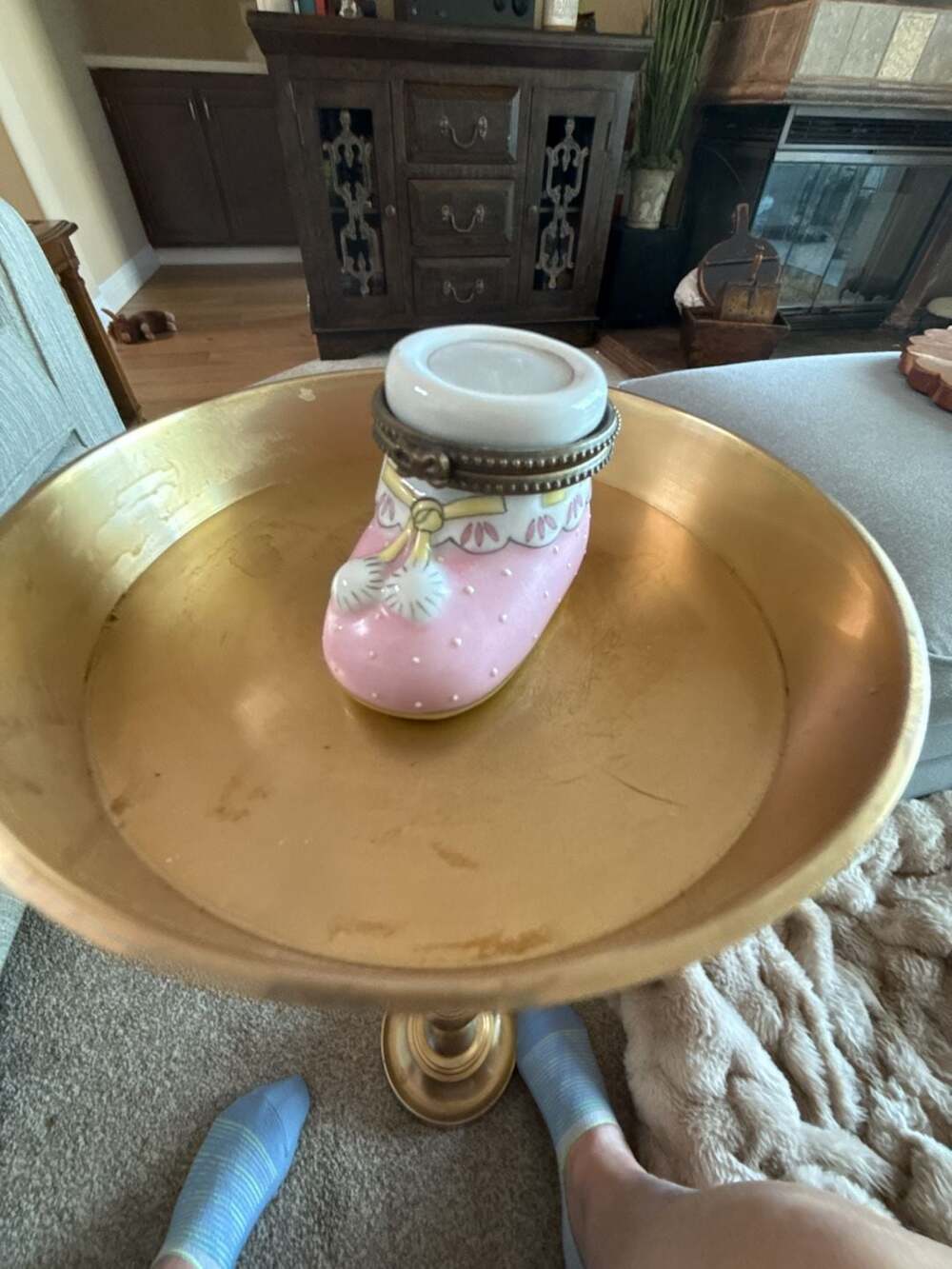 Two's Company Pink Baby Shoe Hinged Trinket Box